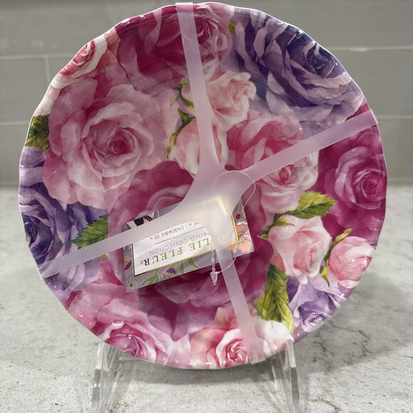 Set 4 Salad Bowls Jolie Fleur Rose Melamine Serving 7x2” Bowl Pink Purple NEW - Picture 2 of 5